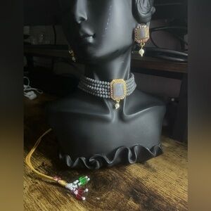 Elegant Gray and Gold Choker Necklace Set